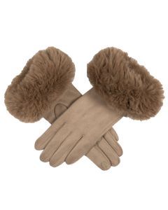 Dents Women's Touchscreen Velour-Lined Faux Suede Gloves with Faux Fur Cuffs - Brown