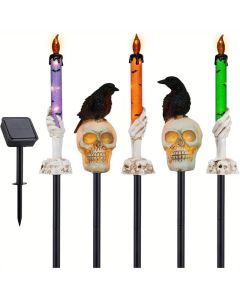 5-Pack Solar Skull & Candle Lights with Black Crow – Waterproof