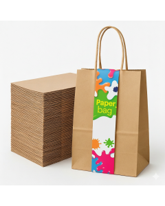 96x Small Kraft Paper Bags - Bulk Gift Shopping Bags w/Handles - Brown (22x16x8cm)
