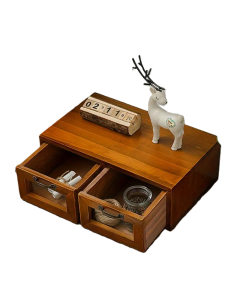 Vintage Wooden Desk Organizer with Glass Drawer - Double Drawer Size