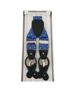 Mens Polka Cyan/White Premium Convertible Suspenders - Adjustable Clip On Elastic Y-Back Braces