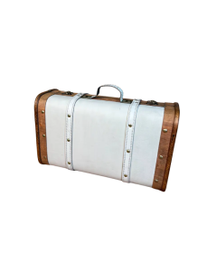 Vintage Cream Wooden Storage Suitcase with Handle