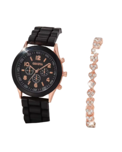 Womens Watch Jewelry Bracelet Ring Set (BK-SL)