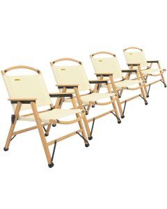 4x Bamboo Canvas Foldable Outdoor Camping Chair Wooden Picnic Park - Khaki/Beige