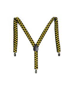 Mens Black/Yellow Check Slim Suspenders - Strong Adjustable Clip On Braces for Weddings/Formals