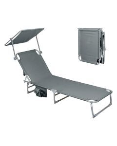 Levede Folding Beach Lounge Chair Portable Sun Lounger Deck Outdoor Grey