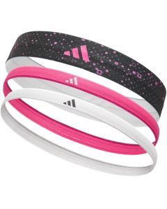 Adidas 3pk Hairbands Non-Slip Headbands Elastic One Size Washable in Graphic Black Pink White