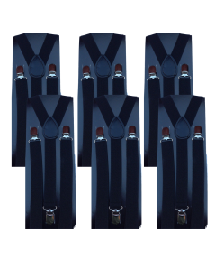 6x Black Slim Suspenders Bulk Pack - Strong Adjustable Clip On Braces for Weddings/Formals