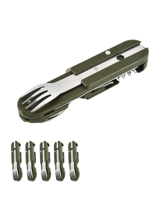 7-in-1 Folding Camping Cutlery Set with Storage Bag Green
