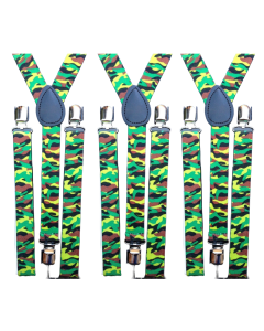 3x Army Camouflage Slim Suspenders Bulk Pack - Strong Adjustable Clip On Braces for Weddings/Formals
