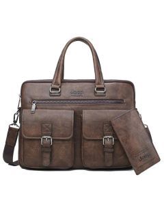 Men's Split Leather Business Briefcase Bag Set (Brown 8006-8888)