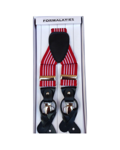Mens Red/White Stripe Premium Convertible Suspenders - Adjustable Clip On Elastic Y-Back Braces