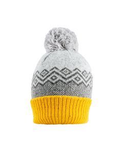 Dents Women’s Jacquard Knitted Bobble Hat with Geometric Pattern - Yellow/Grey