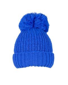 Dents Women’s Ribbed Knit Bobble Beanie - Cobalt Blue