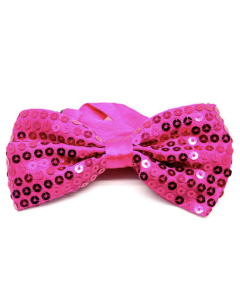 Hot Pink Glitter Sequin Small Bow Tie - Shiny Fancy Dress Costume Party