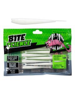 8 Pack of 4 Inch Bite Science Mad Minnow Soft Plastic Lures - Glow White