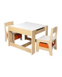 Bopeep Kids Table and Chair Set Storage Box Toys Play Activity Desk Wooden Study