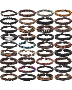 Men's Vintage PU Leather Bracelet Set (36pcs)