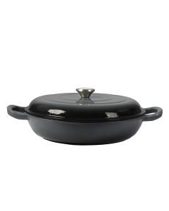 Toque 3.5L Cast Iron Pan Dutch Oven Enamel Casserole Pot Slow Cook Cooker Black