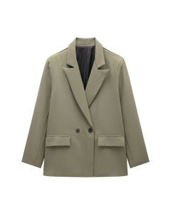 Womens Double Breasted Blazer with Pockets (Dark Green)