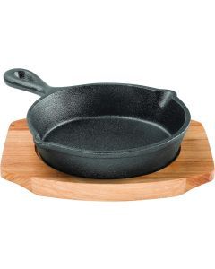 Pyrolux 13.5cm Cast Iron Skillet/Frying Pan with Maple Tray - Black