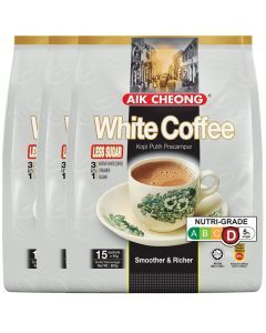 3x Aik Cheong White Instant Coffee Packs (45x 40g Sachets) - Less Sugar (1.8kg Total) Bulk