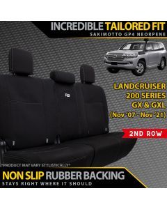 Razorback 4x4 GP4 Standard Neoprene Rear Row Seat Covers suitable for a Toyota Landcruiser 200 Series GX/GXL (Available)