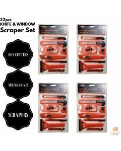 32pcs KNIFE & WINDOW SCRAPER SET Building Tools Box Cutters Spring Knives BULK