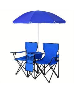 Double Camping Chair with Umbrella and Cooler
