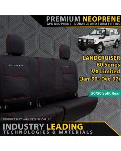 Toyota LandCruiser 80 Series VX Limited GP6 Premium Neoprene 2nd Row 50/50 Split Covers w/Armrest Cover (Made to Order)