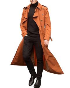 Men's Long Streetwear Trench Coat with Epaulets (Orange)