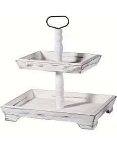 Rustic Wood Tiered Tray Stand - Farmhouse Chic Daily Decor