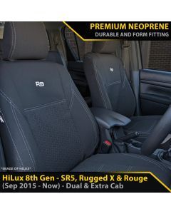 Razorback 4x4 GP6 Premium Neoprene Front Seat Covers For a Toyota HiLux 8th Gen (Leather Seats Only) SR5, Rugged X & Rogue (Sep 2015 - Current)