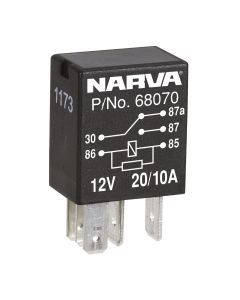 Narva 68070BL 12V 20A/10A Change-Over 5 Pin Relay With Resistor (Blister Pack Of 1)