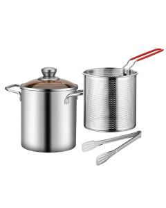 3PCS Deep Fryer Pot Set 304 Stainless Steel Fry Silver