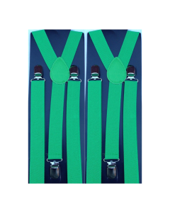 2x Green Slim Suspenders - Strong Adjustable Clip On Braces for Weddings/Formals