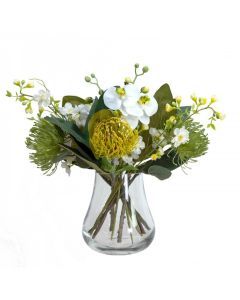 42cm Orchid Artificial Arrangement in Glass Vase (Faux Floral Decor)