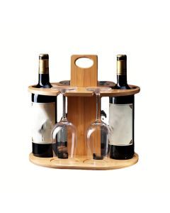 Elegance Elevated: Wooden Tabletop Wine Rack with High-Legged Cup Inverted Cup Design