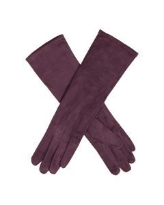Dents Women’s Touchscreen Long Below-Elbow Velour-Lined Faux Suede Gloves - Plum Red