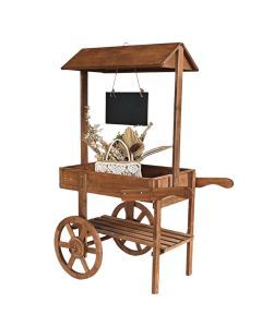 Two-Tier Wooden Plant Trolley Stand with Wheels