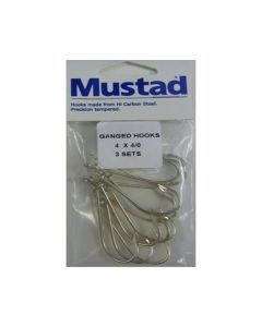 3 Sets Mustad Pre-Rigged Ganged Hooks 4/0 X 4 Hooks