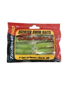 8 Pack of Tsunami 4 Inch Swirl Tail Minnows Soft Plastic Fishing Lures -Sand Eel