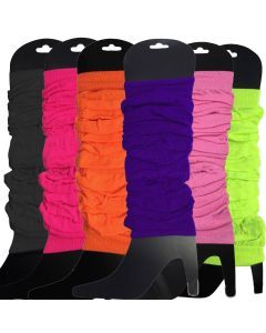 6x Assorted Colours Leg Warmers Bulk Pack - Womens Dance Costume/80s Party