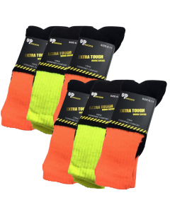 6x Pairs Yellow & Orange HI VIS SOCKS Bulk Pack - High Visibility Fluro Safety Tradie Workwear