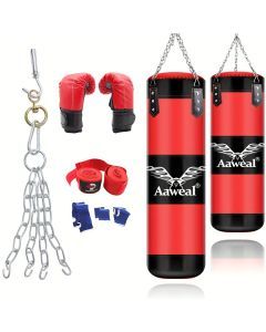 Hanging Hollow Boxing Sandbag Set with Hook for Home Gym(Red)