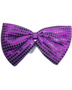 Purple Large Sequin Polka Dots Bow Tie - Fancy Dress Costume Party