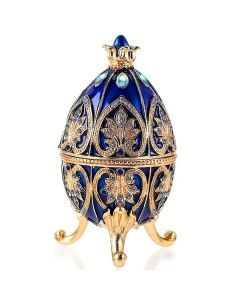 Enameled Faberge Egg Style Jewelry Box - Dark Blue