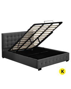 Levede Fabric Bed Frame King Tufted Mattress Base Platform Gas Lift Storage Grey