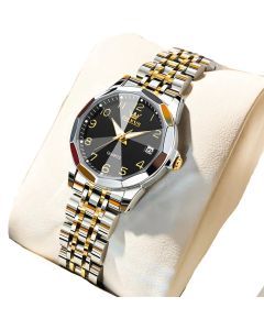Womens Stainless Steel Quartz Watch Waterproof (Gold Black)