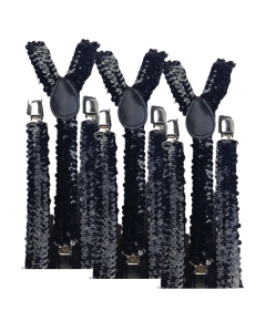 3x Black Sequin Slim Suspenders Bulk Pack - Strong Adjustable Clip On Braces for Weddings/Formals
